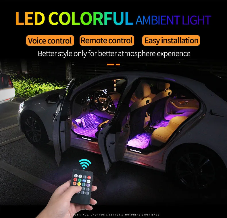 LED Car Foot Light Ambient Lamp 70cm with USB Wireless Remote RGB Auto ...