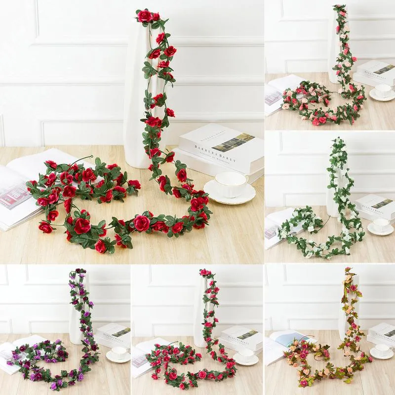 Guirnaldas de flores decorativas, 2,5 m, 45 cabezas, vid de rosa artificial, colgante para pared, decoración Diy, suministros festivos, fiestas, suministros C