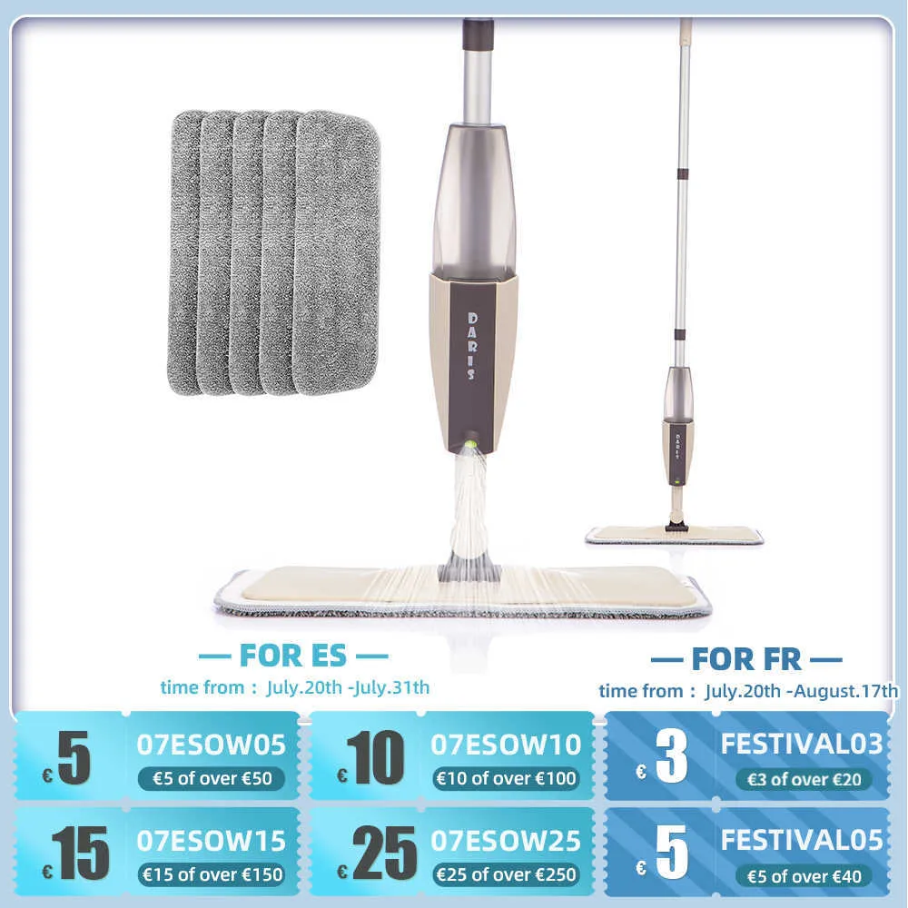 Spray Mop pour les outils de nettoyage de la maison de plancher Magic Wash Lazy Flat avec des tampons en microfibre de remplacement Accueil Carreaux de céramique en bois dur 210805