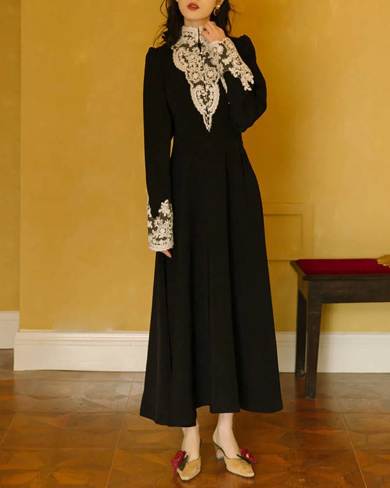 Empire Waist Black Lace Maxi Dress with Stand Collar and Long Sleeves for  Women Ages 16-28 from Dhgate Basic & Casual Dresses - price 79.13