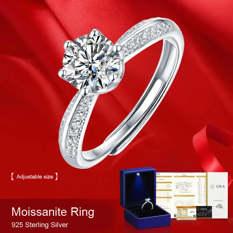 1Ct Women Moissanite Rings 925 Sterling Silver 18K Plated Diamond Top Quality Lady Wedding Ring Gift With Box Adjustable Size Fash9086714