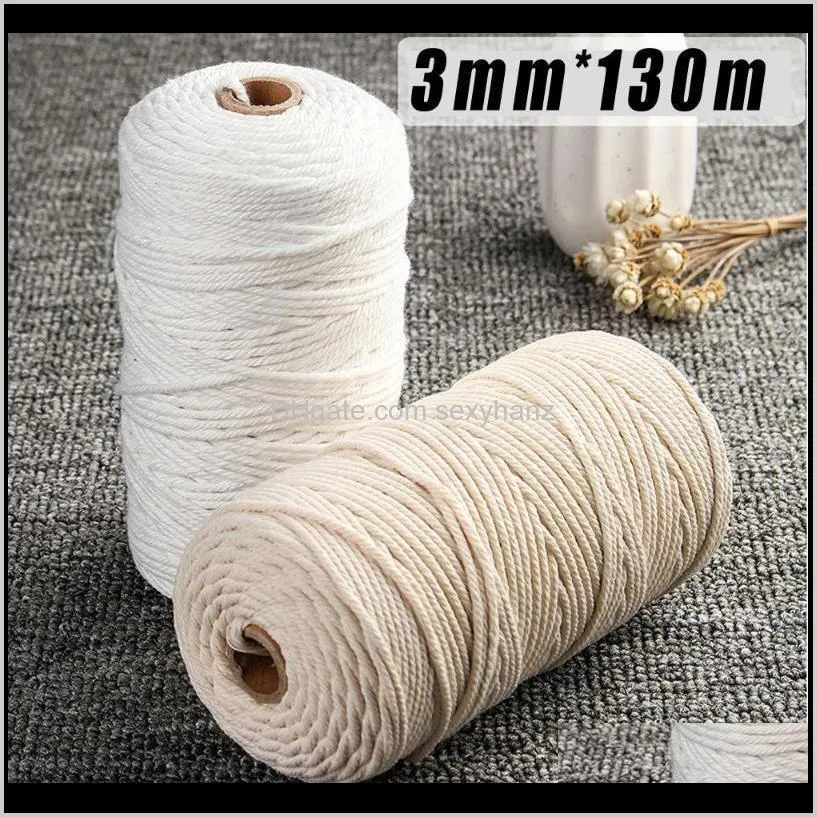 3mm*200m white beige cotton twisted cord wire rope macrame artisan string tool1