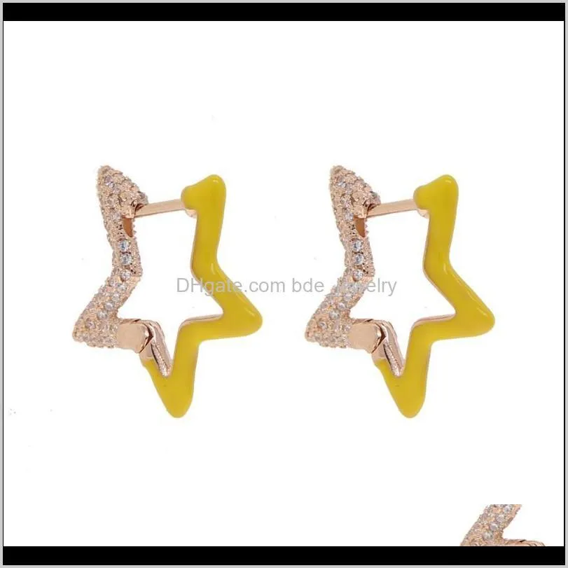 2021 popular 7 enamel coloe hoop earrings for women brass cubic zircon star crystal rectangle hoop earrings