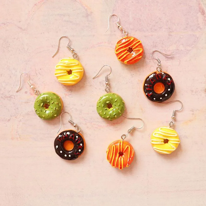 Rolig godis Donut Sweet Drop Earrings For Women Girl Diy Handmade Creative Unique Dangle Jewelry Accessaries Chandelier