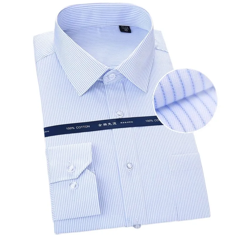 Camisa enverbiente de algodão puro para homens manga longa listrado camisas formal de homem formal 8xl branco colar de quadrado confortável roupa 210708