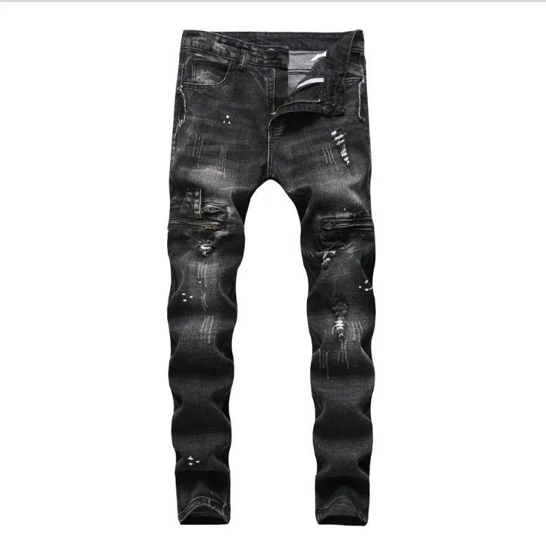 Desig encre petits pieds jeans pour hommes automne hiver serré cheville pantalon mode déchiré lavé