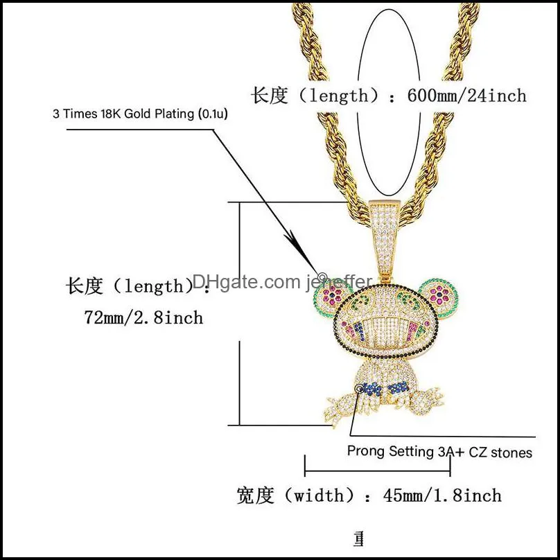 TOPGRILLZ Hip Hop Iced Out Frog Pendant Necklaces For Men Women Charm Chain Jewelry Gifts Full Micro Pave Zircon Necklaces Y1220