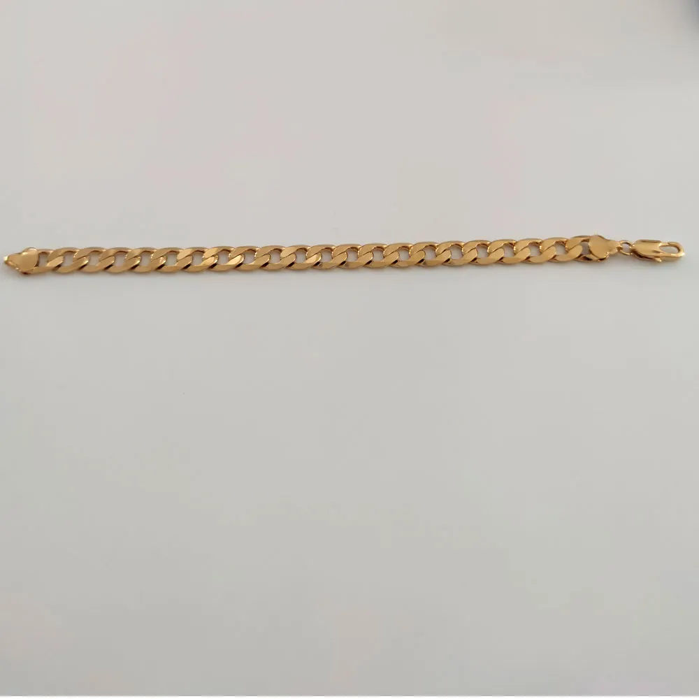 18CT AMARELO GOLD GOLD acabamento Miami Curb Chain Link Chain Mens Bracelet Jóias Genuínas de Jóias 8,3 polegadas pesadas