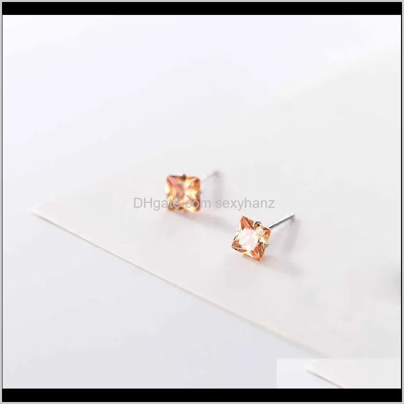 Drop Delivery 2021 Sterling Sier Champagne Gold Zirconia Geometric Stud Earrings For Fashion Women Girls Daughter Jewelry Gift 6Fhsv