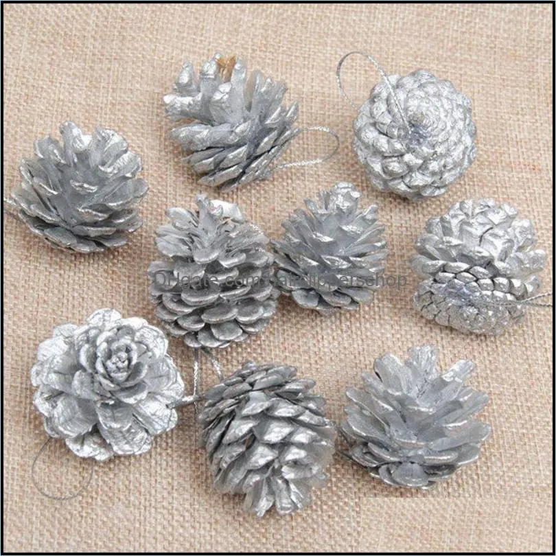 9PCS Gold Christmas Ornaments Pine Cones DIY Xmas Tree Ornaments Pendant Christmas Party Decorations Home Decor