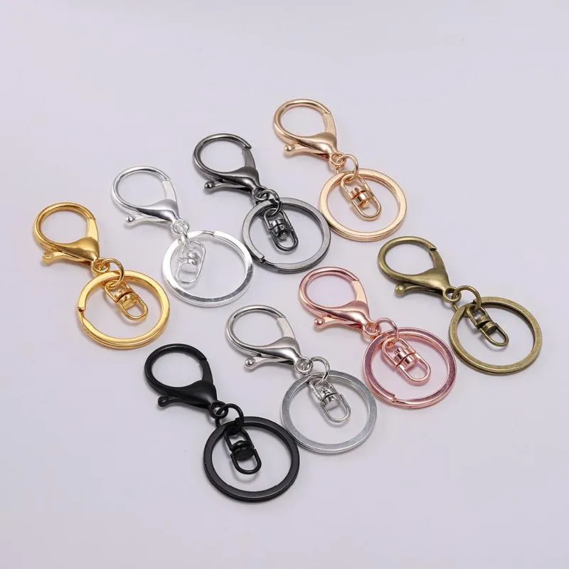 Keychains 5pcs/lot Gold Silver Keychain Ring 30 Mm Key Long 70 Lobster Clasp Hook Chain For Jewelry Making Findings Supplies