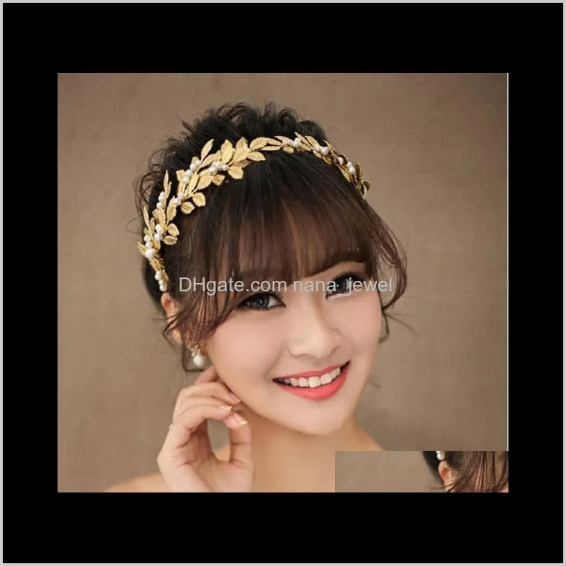 Pearl Crystal Gold plated Leaves Vine Wedding Headband Hair Accessories Bridal Headwear Hair Jewelry Rhinestone Head ps2983
