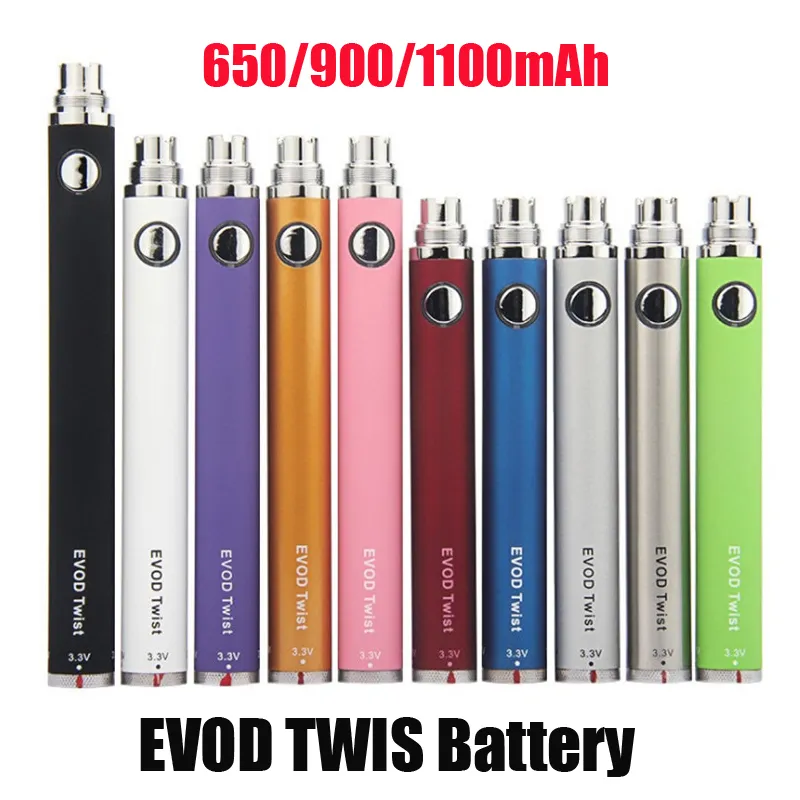 EVOD Twist Battery Variable Voltage Adjustable 3.3~4.8V 650mah 900mah 1300mah Usb Charger Slim Vape Pen for 510 Thread MT3 CE4 CE5 CE6 Atomizer Tank