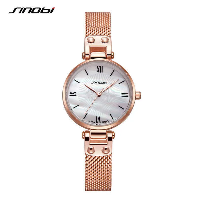 Sinobi Luxus Frauen Uhren Mode Shell Zifferblatt Gold Stahl Mesh-Armband Uhr Japan Quarzwerk Uhr Reloj Mujer Montres Femme Q0524