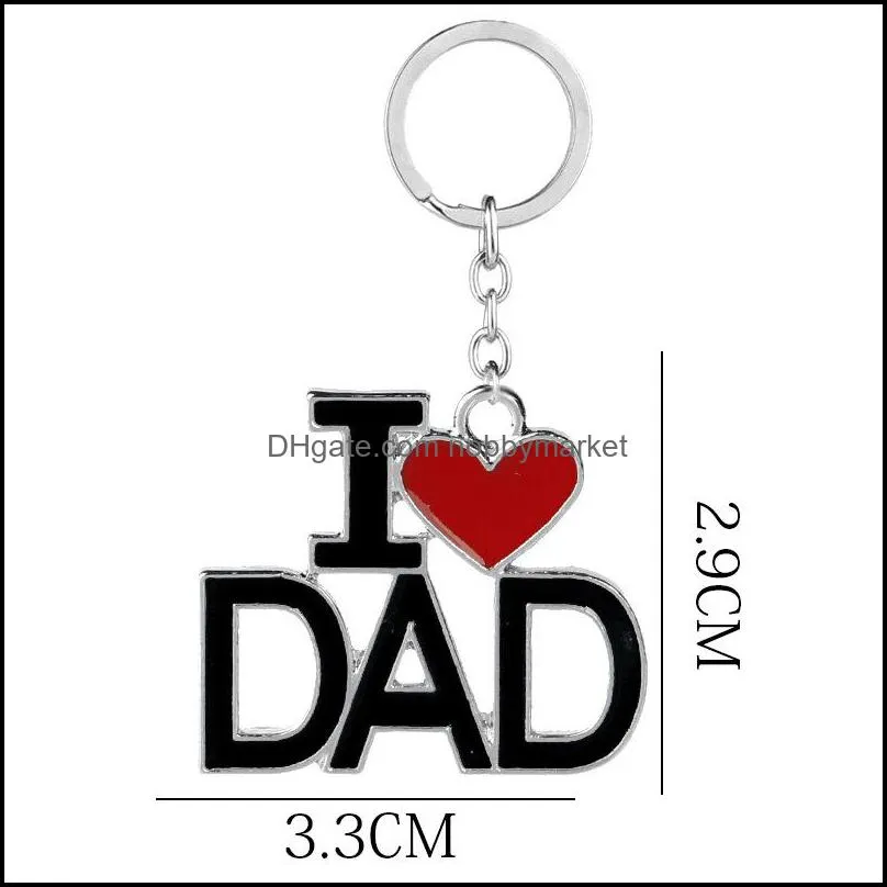 Enamel Alloy Key Rings I LOVE MOM DAD PAPA MAMA Heart Pendant Keyrings Father`s Day Mother`s Day Jewelry Gifts Keychain