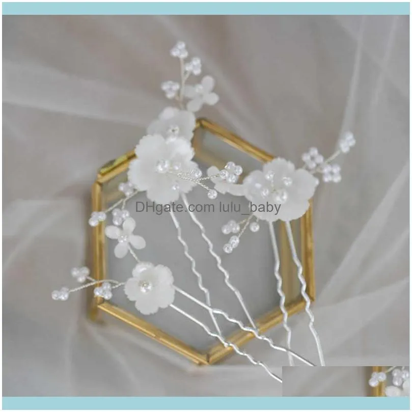 SLBRIDAL Handmade Ceram Flower Freshwater Pearls Bridal Pin Wedding Sticker Women Bridesmaids Jewelry Hair Accessories