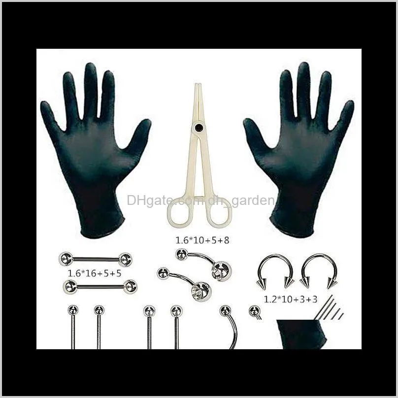 20pcs 14g&16g body piercing kit needle forceps tongue eyebrow nose lip ring tongue piercing needles for body piercing jewelry