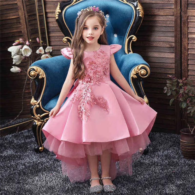 Baby Girls Princess Dress Pageant Performance Costume Kids Birthday Party Lace Long Dresses Children Embroidery Tailing Dress G1215