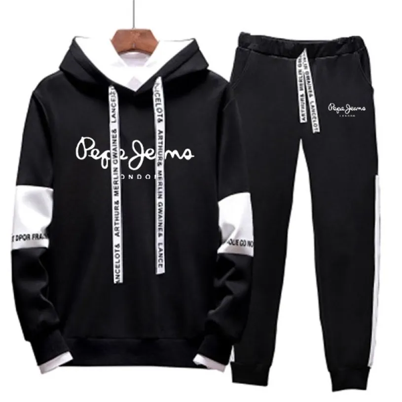 Mens Tracksuits Set 2 stycken Hoodies + Byxor Mäns Sweatshirt Sport Joggers Sweatpants Suit Male Clothing Passit Pullover Hooded 211230