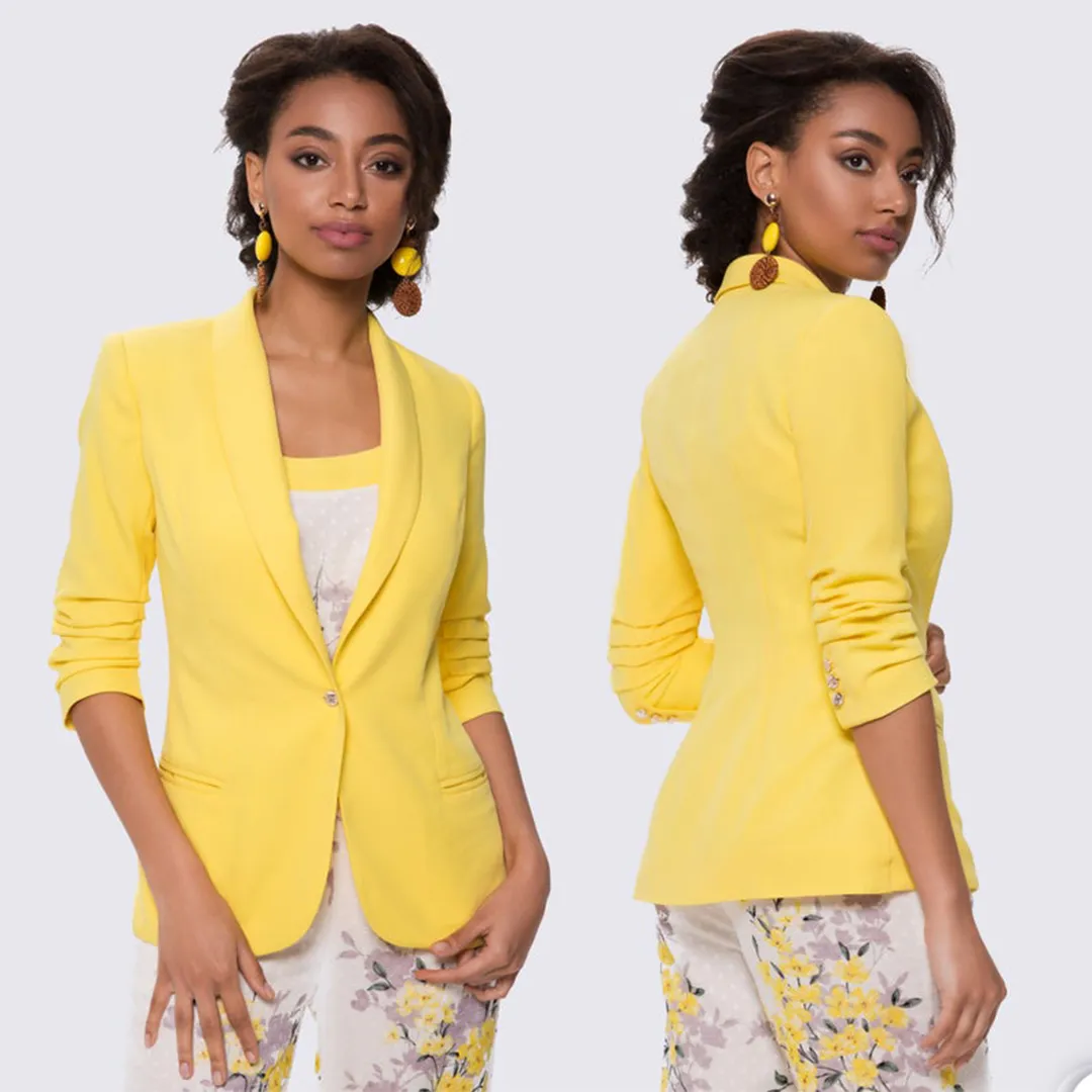 2021 Autumn Custom Made Women Suit Yellow Long Sleeve Female Coats Office Elegant Ladies Blazer Coat One Jacket