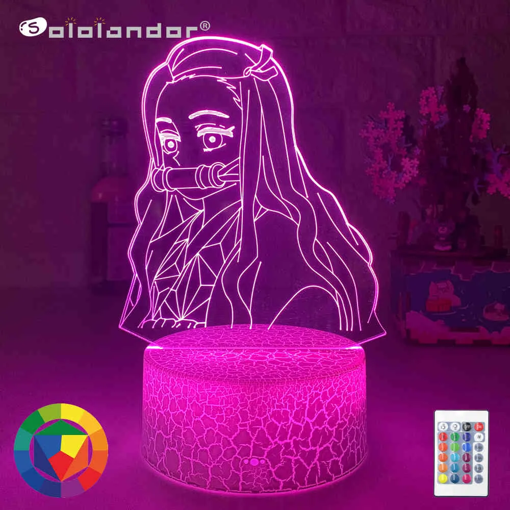 Luz Nocturna 3D Nezuko Kamado - Lámpara LED 16 Colores, Control Remoto, Decoración Anime