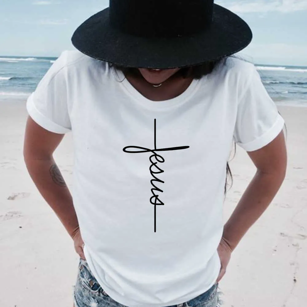 Faith Tshirt Cross Jesus Tees Tops Christian Shirt Women Fashion Tshirt Baptism Church Bride Esthetic Tumblr T Shirt X0628