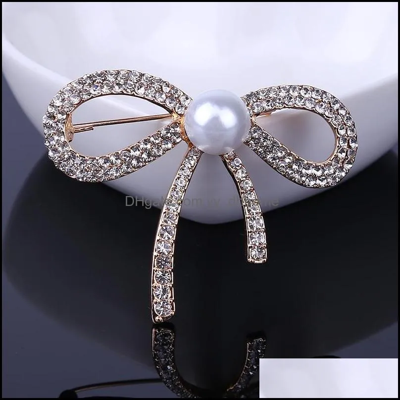 Pins, Brooches White Bow Brooch Rhinestone Flower For Women Large Bowknot Pin Fashion Jewelry Wedding Corsage Accessories