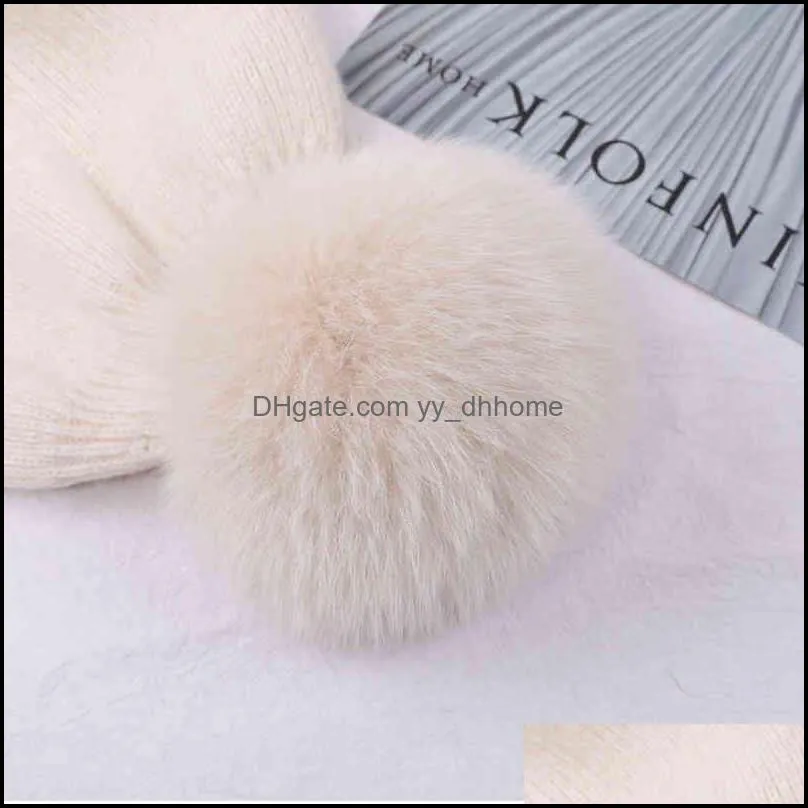 Top Quality Women`s Winter Kniited Wool Belend Patchwork Real Mink Fur Hat Cap Natural Fur Pom Poms Beanie Lady Fashion 211228