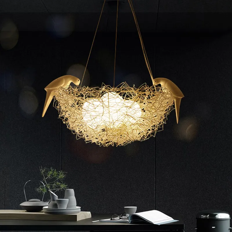 Creative Aluminum wire Bird's nest Pendant Lamps bird egg Nordic art children's room restaurant E27 led Pendant lamp