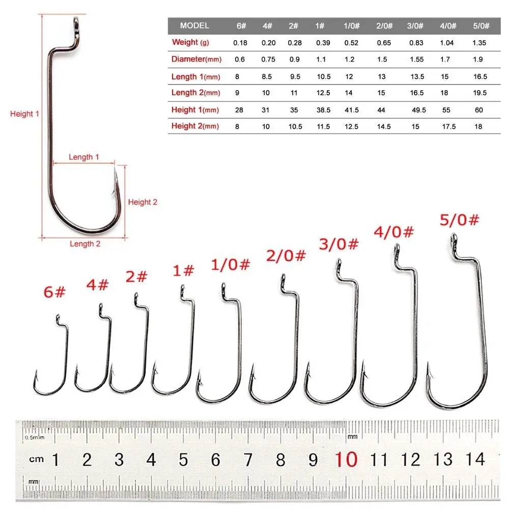 50 stks / partij Vissen Zachte Worm Haken Hoge Koolstofstaal Smalle Lock Lokken Softjerk Fishhooks 6 # -5 / 0 Op maat gemaakte Tackle EWG Octopus Aas Houder Cirkel Vis voor Zoetwater