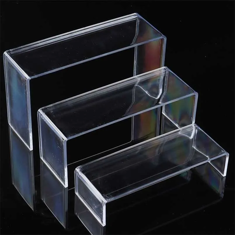 3pcs / set Clear Acrylic Shoes Display Stand Smycken Showcase Cosmetics Rack Organizer Holder Skåp 211112