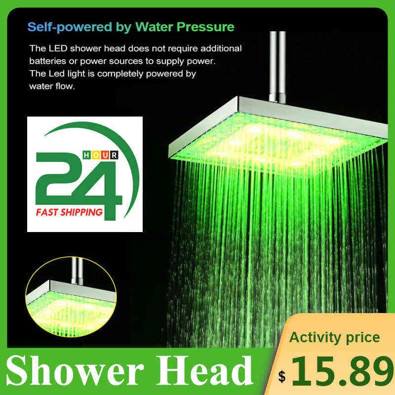 LED Rain Shower Head High Pressure Shower Head Water Save Automatically Color-Changing Temperature Sensor Showers for bathroom H1209