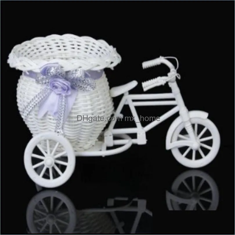 DIY White Tricycle Bike Plastic Design Flower Basket Container For Flower Plant Home Weddding Decoration