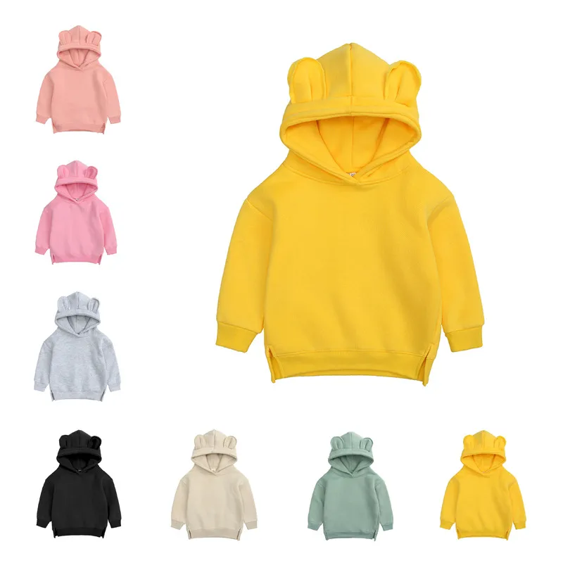 Barn vinter fleece hoodie tjejer godis solid sweatshirts pojkar tecknad djur öra huva kappa stora barn höst jumper utomhusjackor baby barn kläder b7853