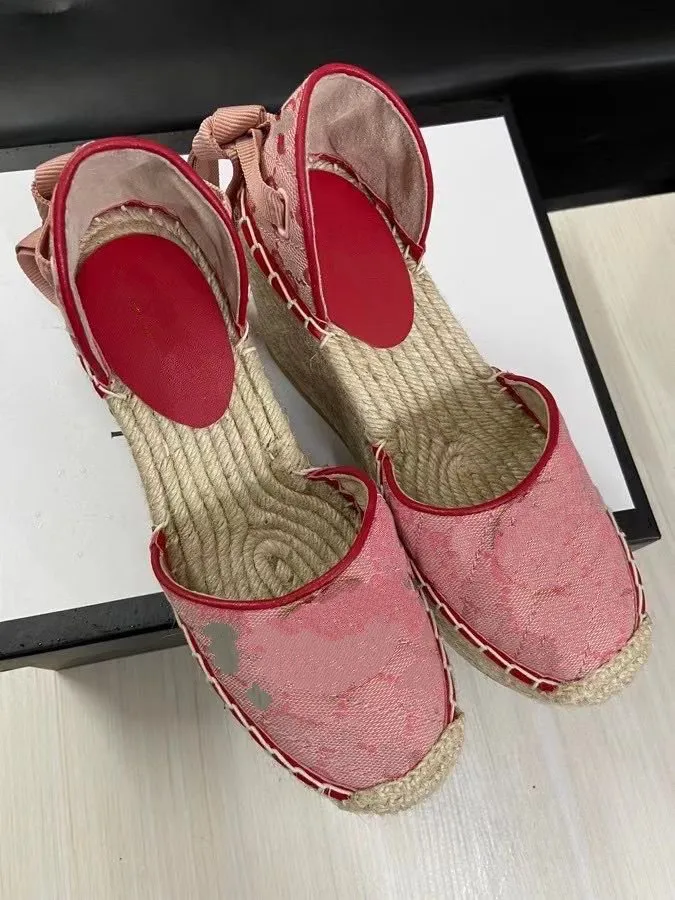 2021 sandales à talons hauts fond épais ficelle légère tressée sangle croisée pêcheur chaussures designer coin sauvage confortable toile mkjjjh002