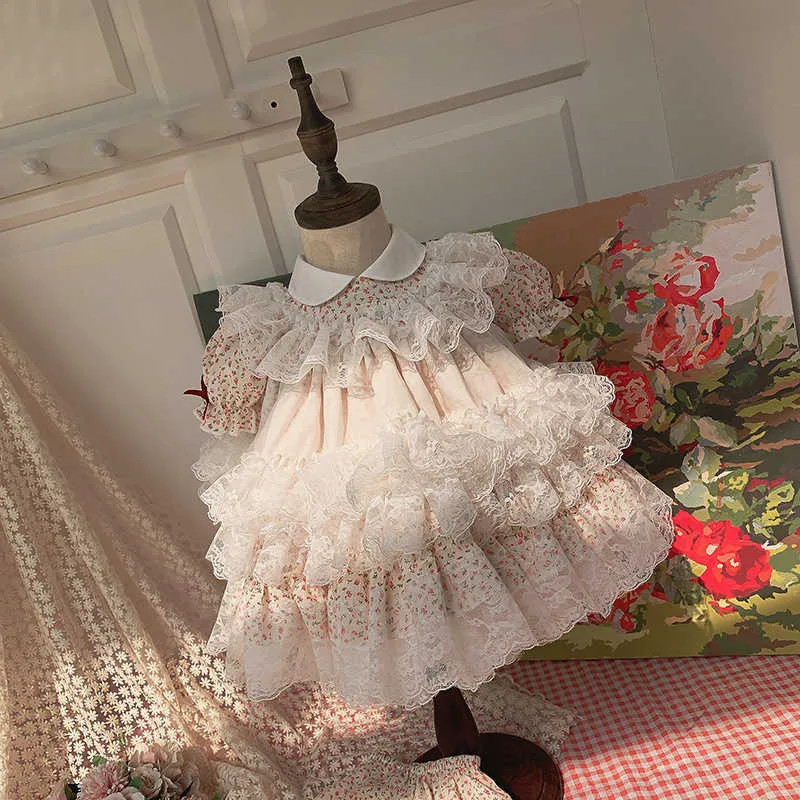 2PCS Baby Girl Summer Floral Lace Vintage Spanish Lolita Princess Ball Gown Dress for Girl Birthday Easter Party Causal Dress Q0716