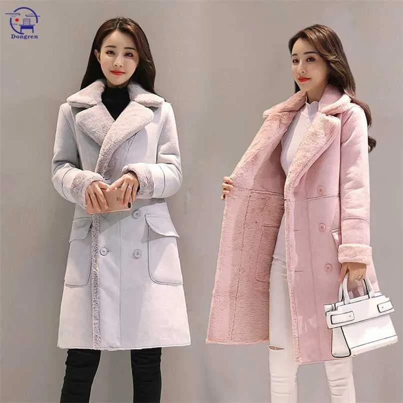 Mulheres de inverno jaquetas de manga longa casaco quente parka fêmea lâmina de algodão portátil de algodão moda casaco de cabelo de cordeiro 211007