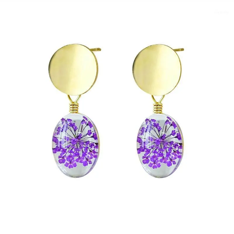 Stud 8Seasons Fashion Earrings Colorful Drop Clear Transparent Gold Color Oval For Women Flower Jewelry,1 Pair