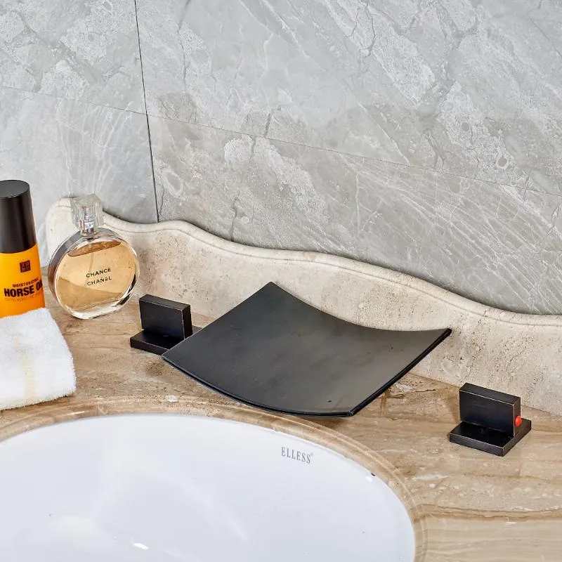 Смесители раковины ванной комнаты LY мода стиль водопадного масла втирают бронзовые смесители смесителя краны двойных ручек