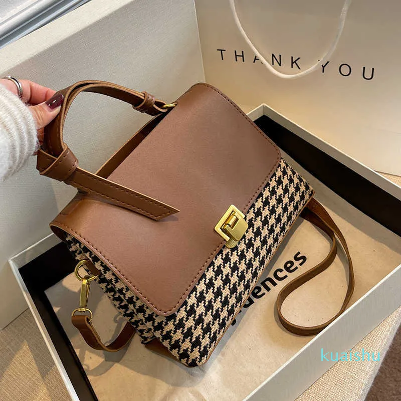 Houndstooth Designer Small PU Кожаные Сумки Crossbody С Короткой Ручкой Для Женщин 2022 Хит Леди Кошельки и Сумки