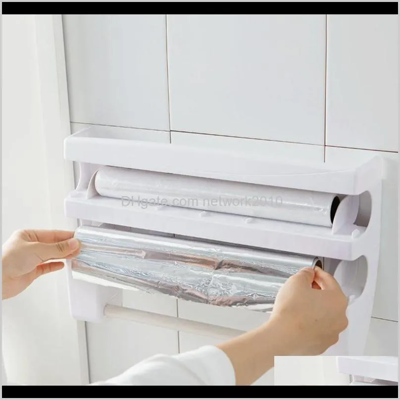 kitchen refrigerator cling film cutting storage rack wrap cutter tin foil paper towel holder kitchen shelf organizer plastic hang