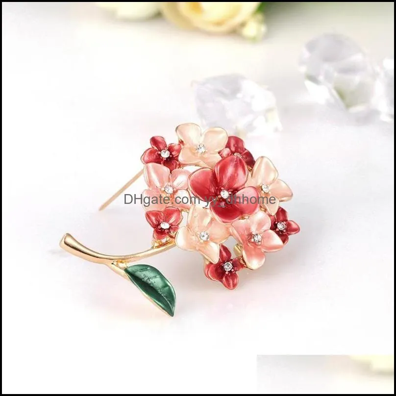 Pins, Brooches Fashion Enamel Flower For Women Wedding Party Jewelry Vintage Golden Color Crystal Brooch Pins Christmas Gift