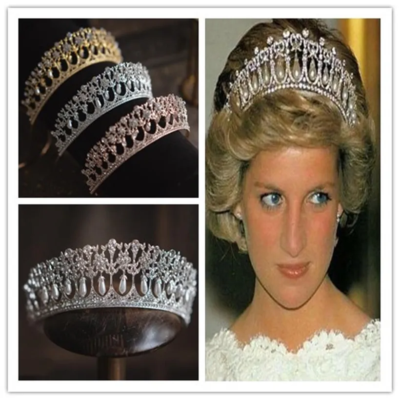 Royal Diana couronne diadème mariage mariée cristal strass bandeau cheveux accessoires perles tête bijoux bandeau or argent casque bal élégant chapeaux