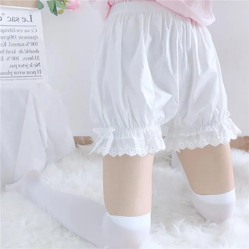 Sommar söt lolita cosplay flickor shorts söt hög midja spets kvinnor gotiska kawaii bloomers svart vit