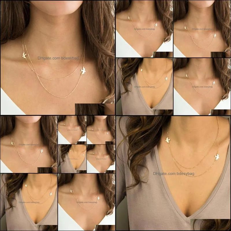 Peace  Necklaces & Pendants 2020 Simple Gold Silver Color Chain Clavicle Double Chains Fashion Jewelry