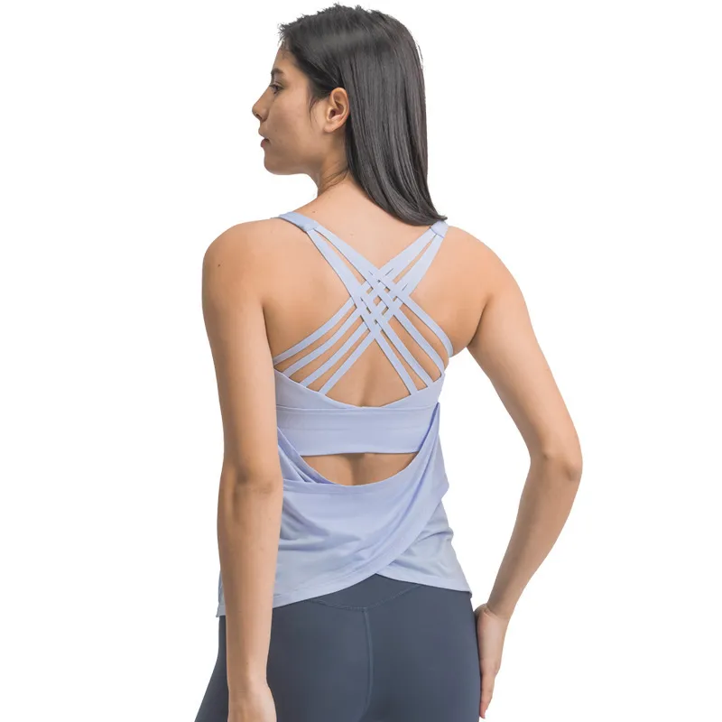 LU-177 Fitness Woman High Impact Sport Bra Cross Straps Wirefree Adjustable Buckle Nylon Yoga Underwear Gym Workout Bra