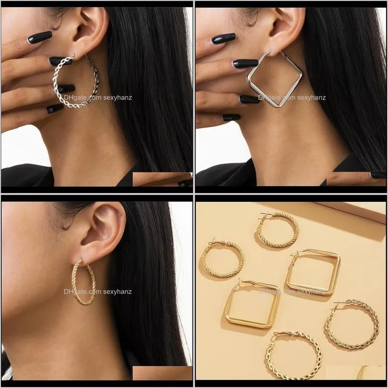 multi element hollow square stud earrings european gold twist ring ear drop set for women business gift dangle earring jewelry sets