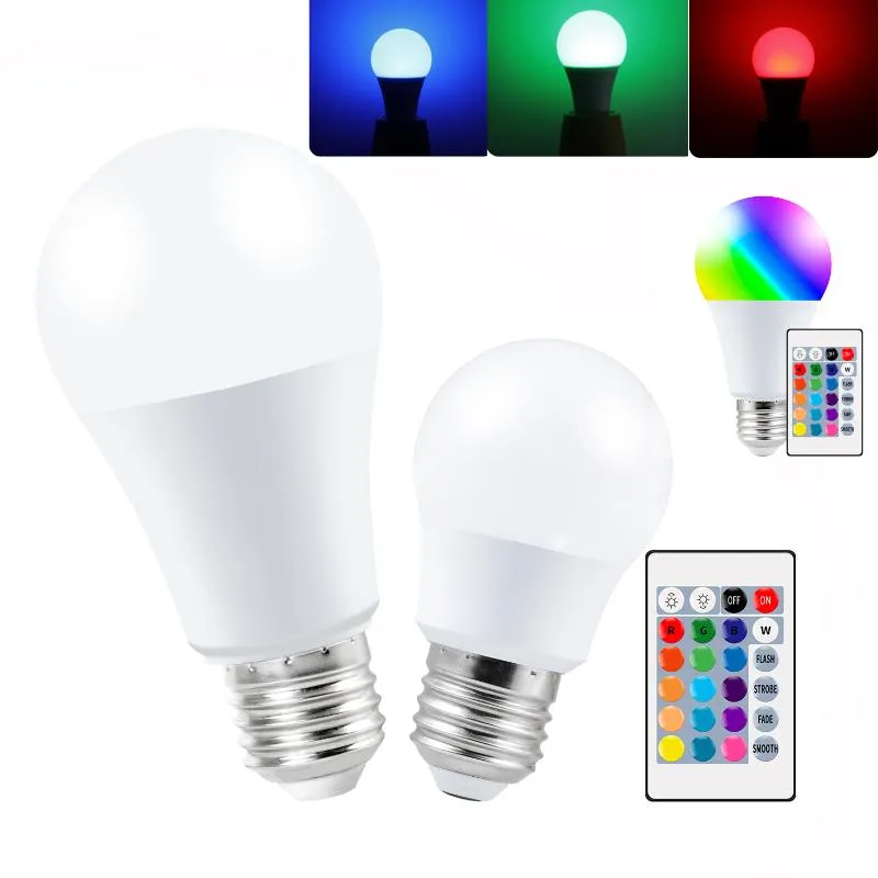 Lampor Färgrik Smart Kontrolllampa LED Lampa RGB Light Dimmable 5W 10W 15W RGBW Ändra Lampada Vit E27 Dekor hem