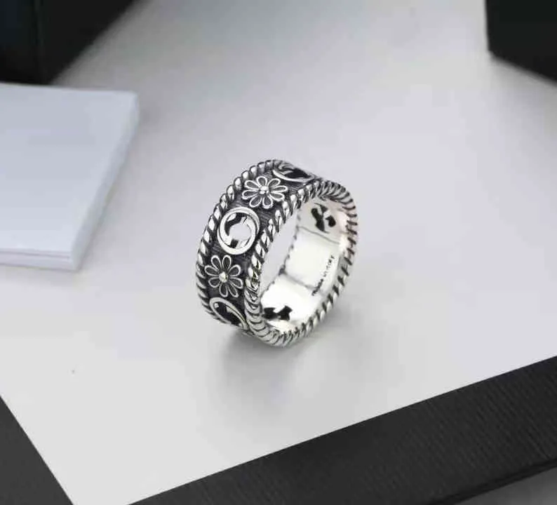 Anillo fino Doble Silver Flor Classic Daisy 925 Sterling Silver Pair para hombres y mujeres