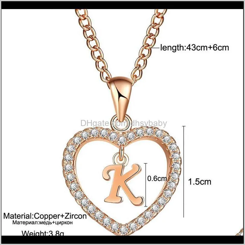 iced out heart necklaces initial letters jewelry a-z 26 alphabets silver gold charm crystal love shaped pendant necklace gift for women